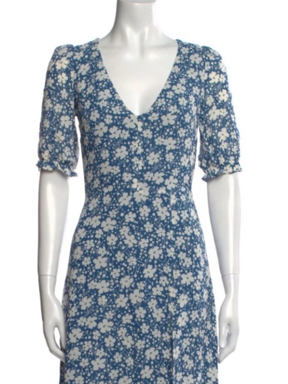 Reformation Nantes Dress Mari Blue Floral Midi Ruffle Slit Size 10